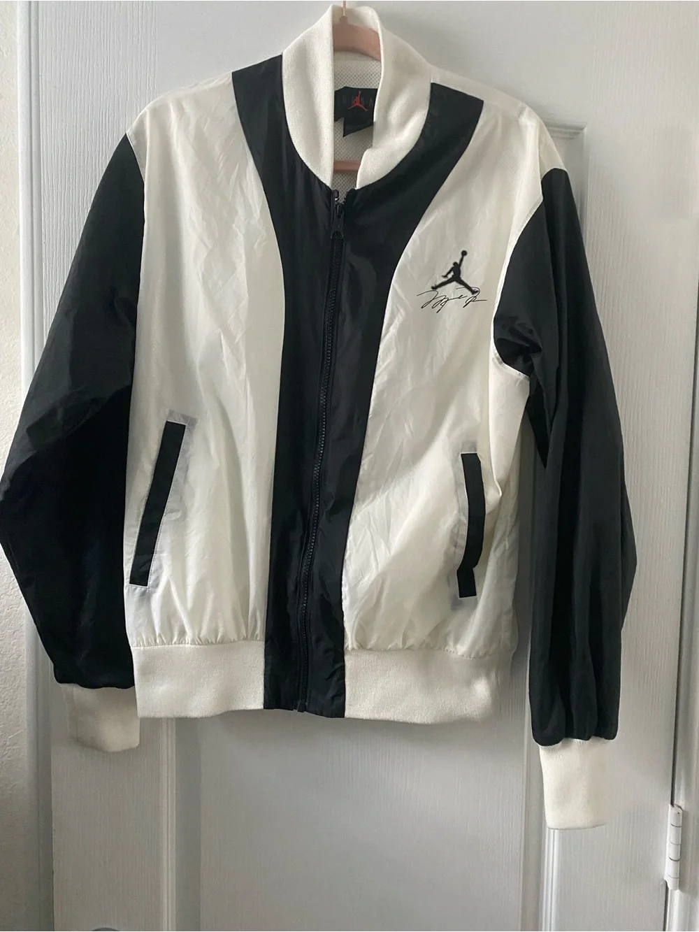 Jordan Flight MVP Black Off White Nylon Varsity Streetwear Y2K Bomber Jacket S
